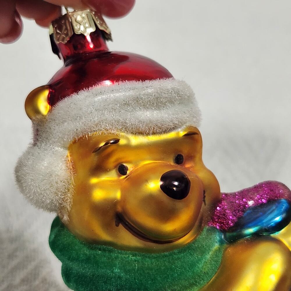 Disney Pooh Bear Blown Glass Christmas Tree Ornament Decor Flocked Box Honey - Picture 11 of 13